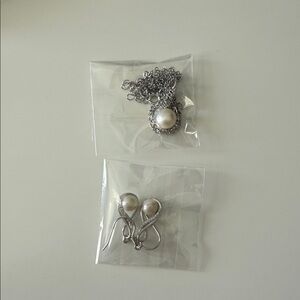 Elegant Silver Pearl Necklace and Earring Set